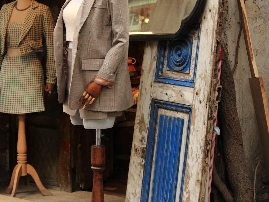 retro suits on mannequins in shop